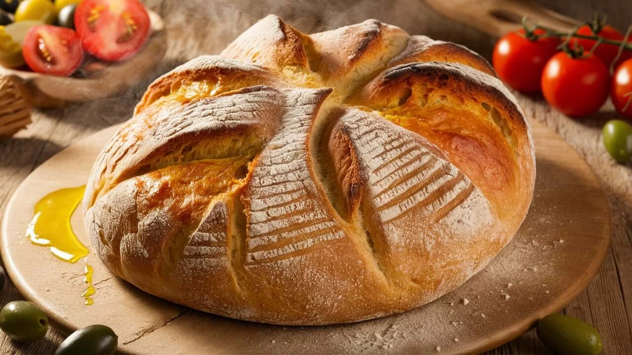 Traditional Artisan Italian Bread Loaf on a Wooden Board