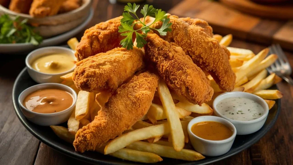 Classic Fried Chicken Tenders with Golden Fries: Crispy and Delicious