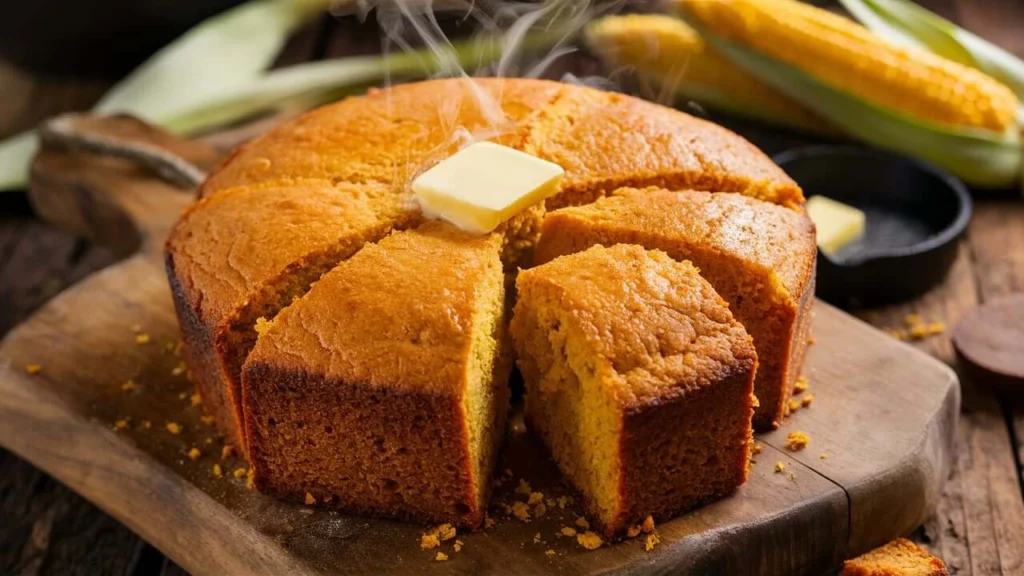 Traditional Southern cornbread with a golden, crispy crust