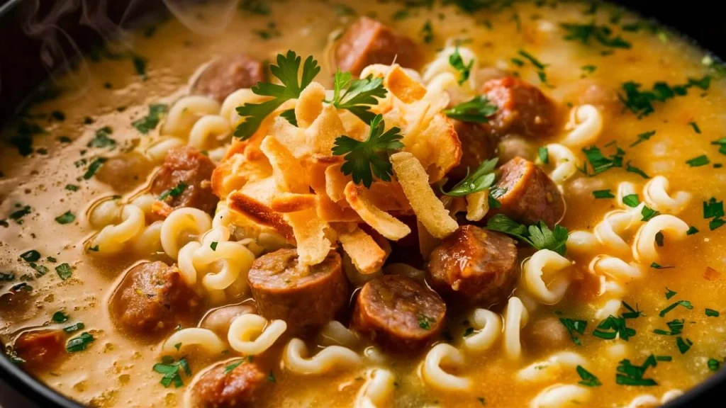 Creamy Parmesan Italian Sausage Ditalini Soup in a Bowl