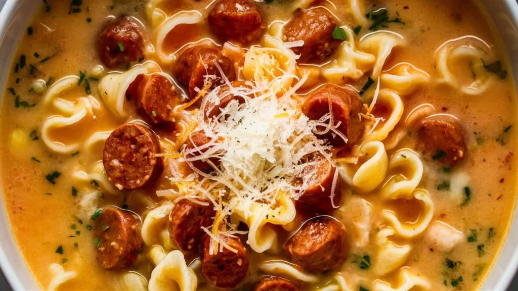 Delicious Creamy Parmesan Italian Sausage Ditalini Soup