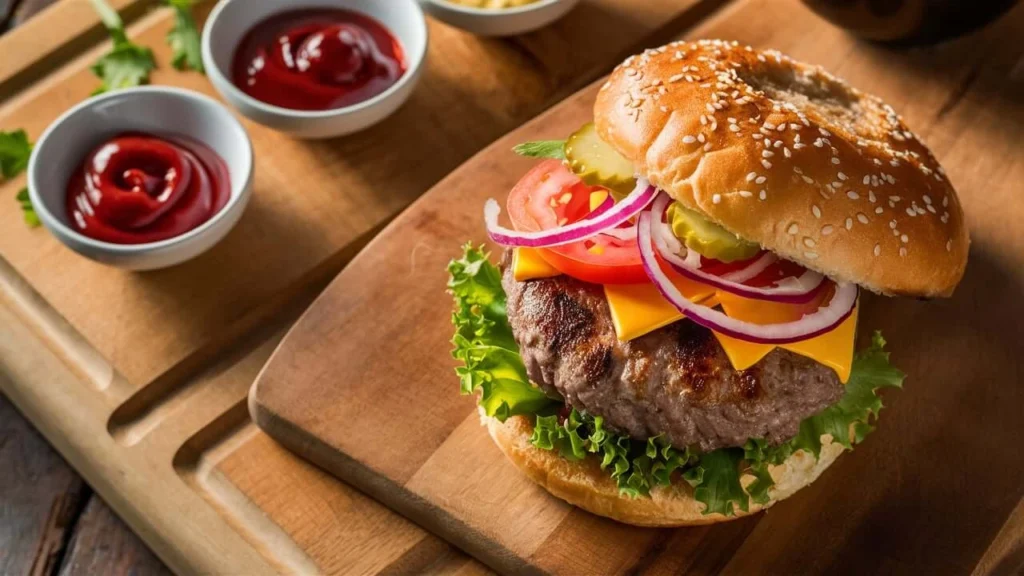 Golden Crispy Burger with Fresh Toppings
