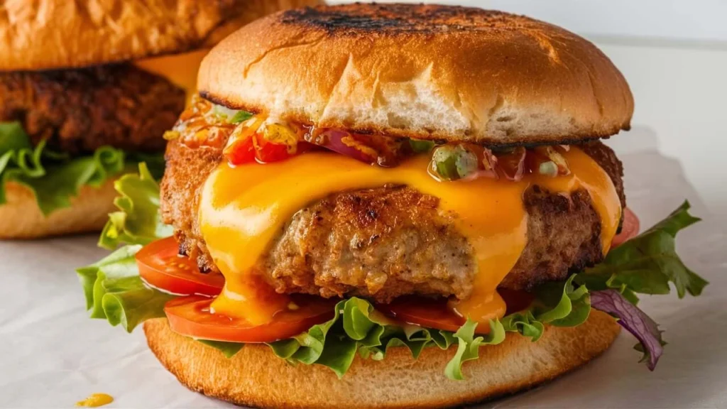 Perfectly Stacked Crispy Burger with Fresh Ingredients