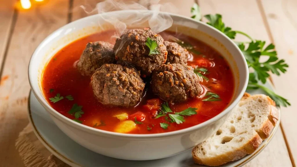 Delicious Porcupine Soup Recipe with Hearty Meatballs