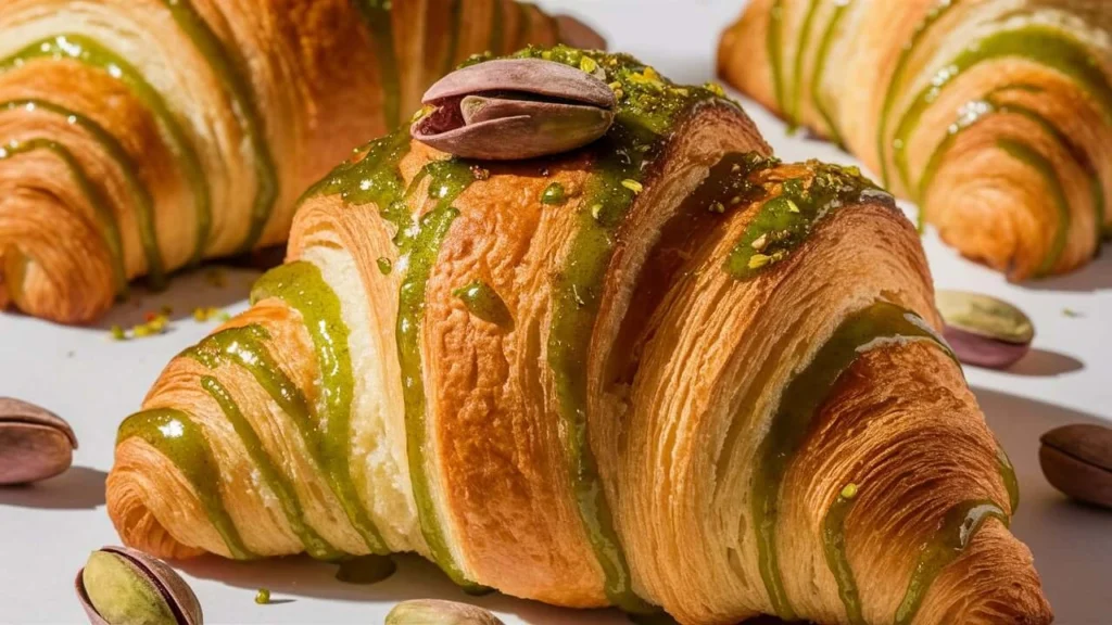 Buttery Pistachio Croissants with Crunchy Toppings