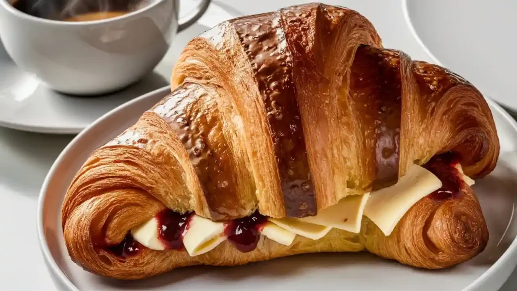 Buttery Croissant with Cheese and Jam