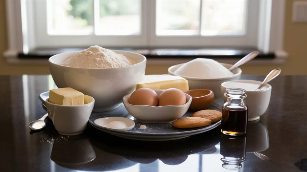 A beautifully arranged selection of fresh ingredients for Madeleine Cookies.