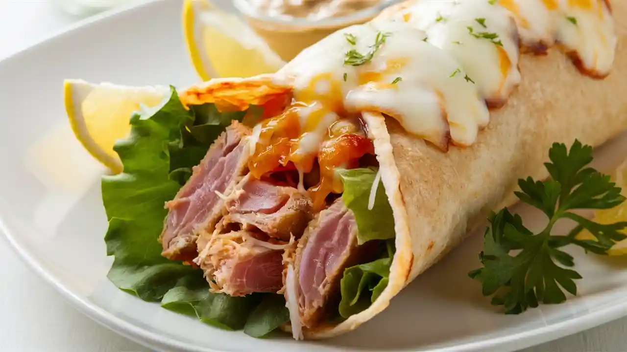 Melty Tuna Wrap Cheese Close-Up