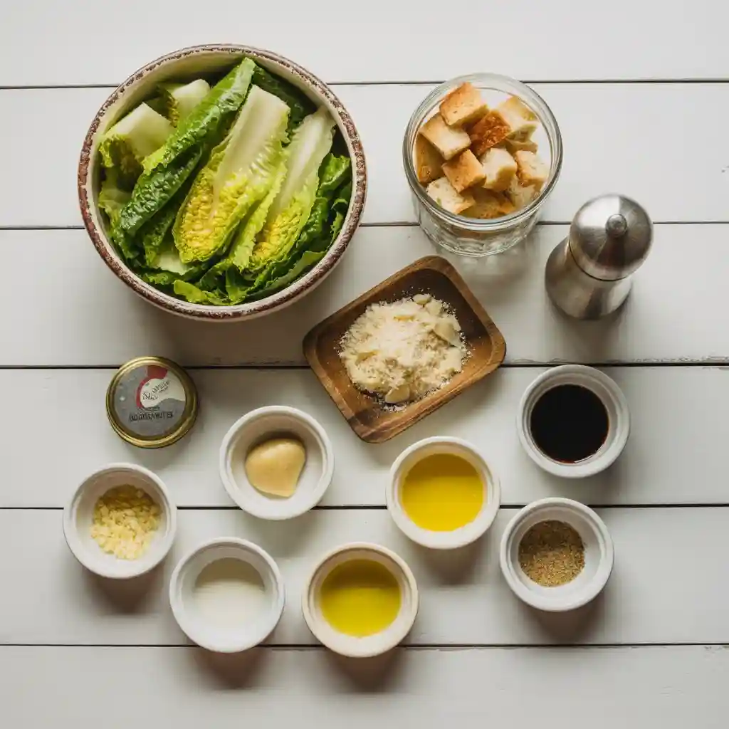 Caesar Salad Ingredients Flat Lay