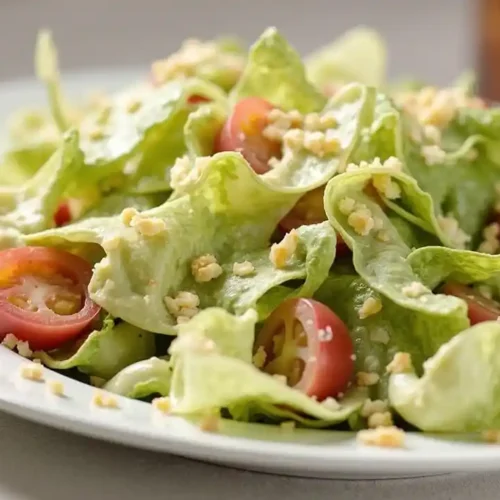 Classic Caesar Salad in a Wooden Bowl