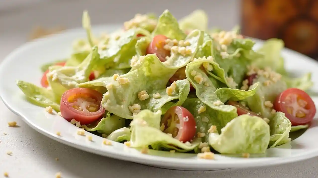 Classic Caesar Salad in a Wooden Bowl