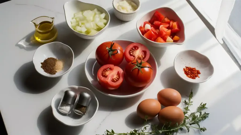 Classic Shakshuka Ingredients Laid Out