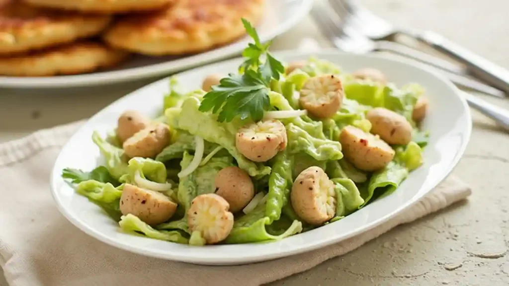 Vegetarian Caesar Salad Plated for Serving