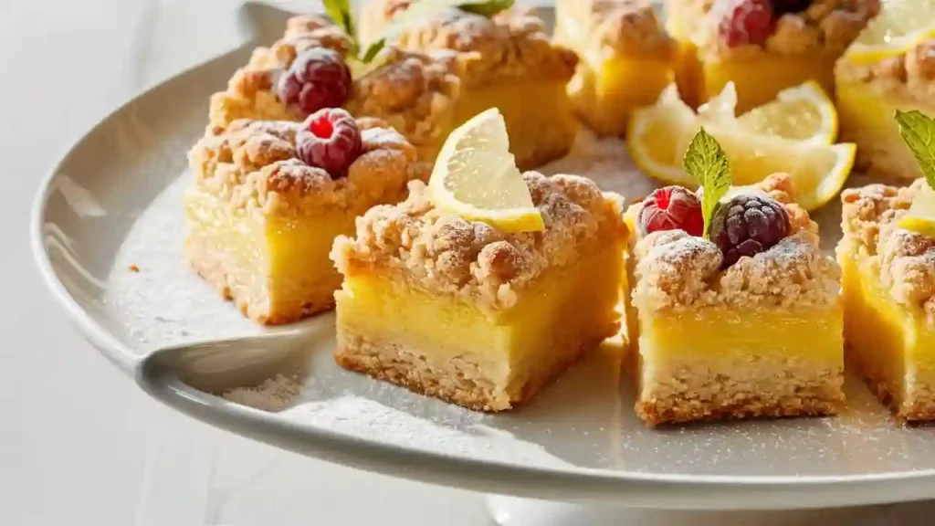 Sliced Lemon Crumb Bars on a Serving Platter
