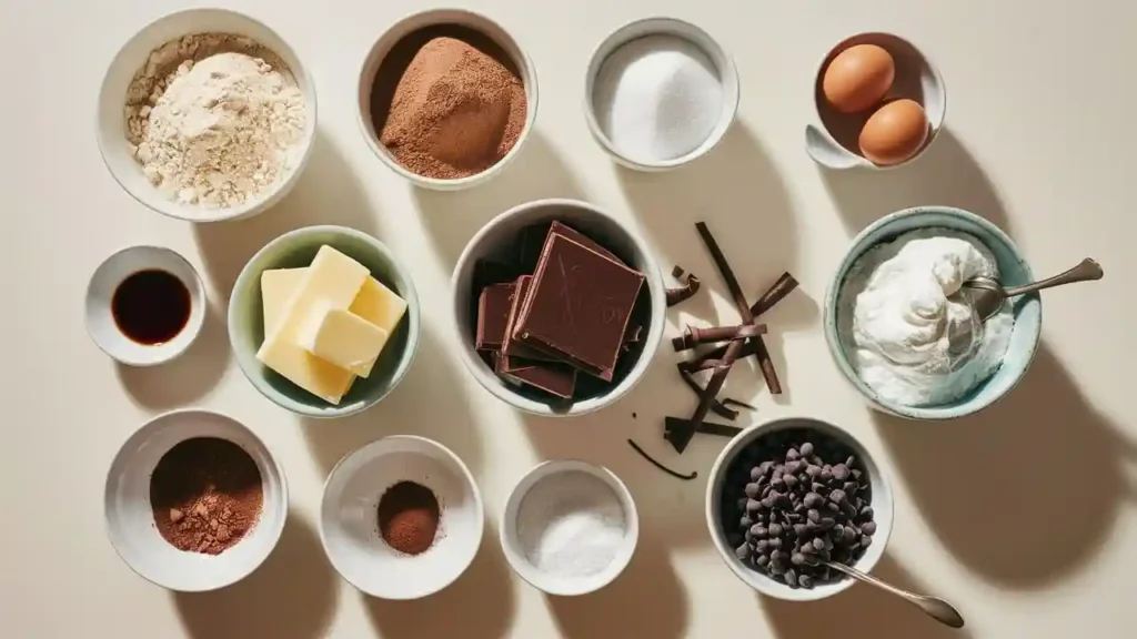 French Silk Brownies Ingredients Laid Out for Baking