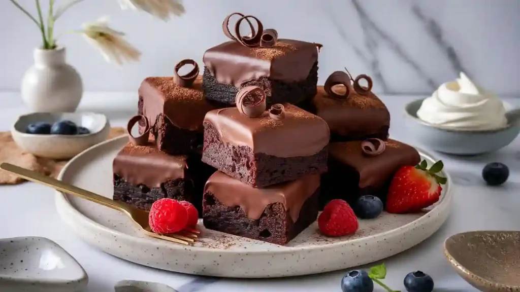 Elegant Chocolate French Silk Brownies Cut into Squares