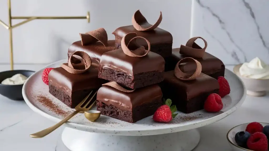French Silk Brownies with Fluffy Mousse and Garnish