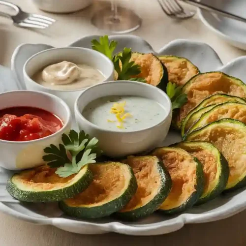 Golden Fried Zucchini Slices on White Plate