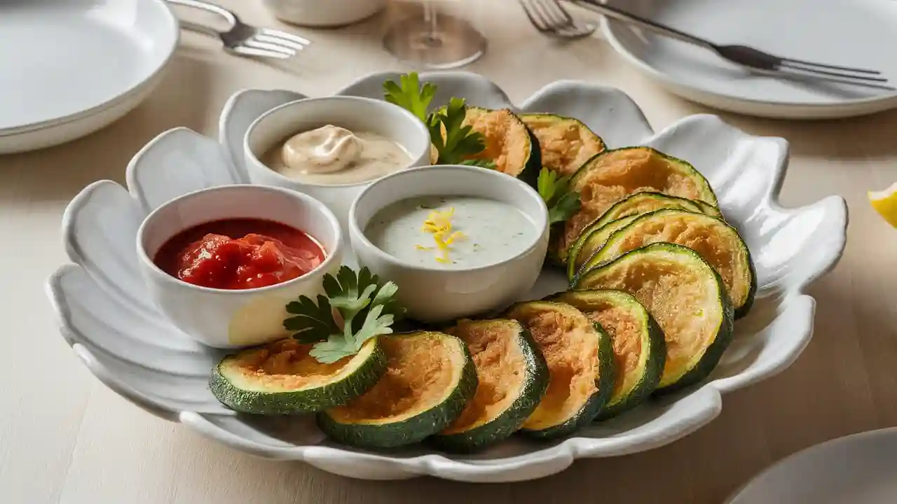 Golden Fried Zucchini Slices on White Plate