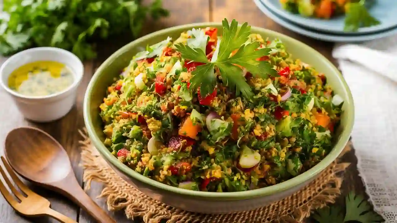 Fresh Tabbouleh Salad with Herbs and Lemon Dressing