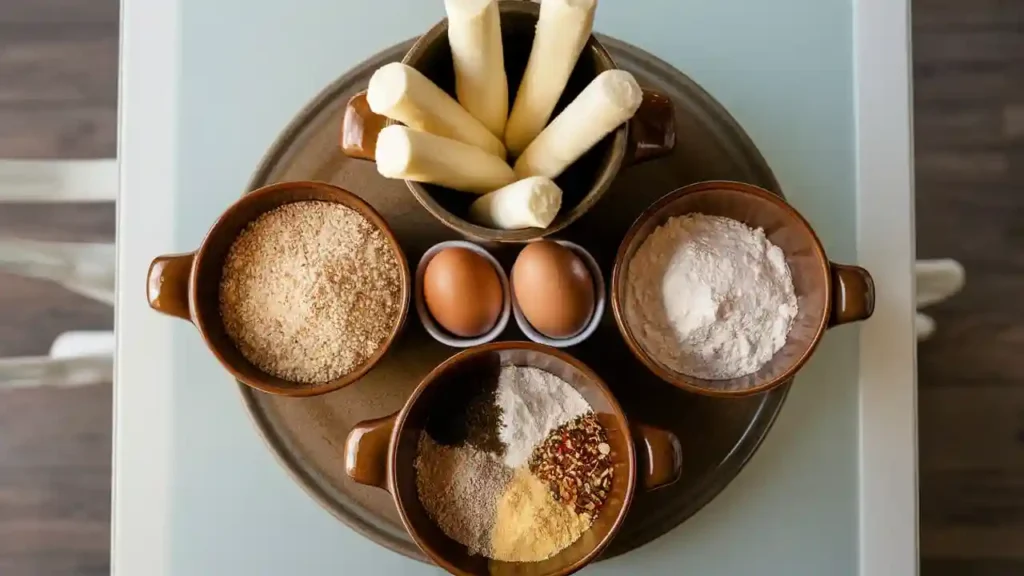 Fresh Mozzarella Sticks Ingredients on Prep Table
