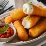 Golden Fried Mozzarella Sticks with Marinara Dip