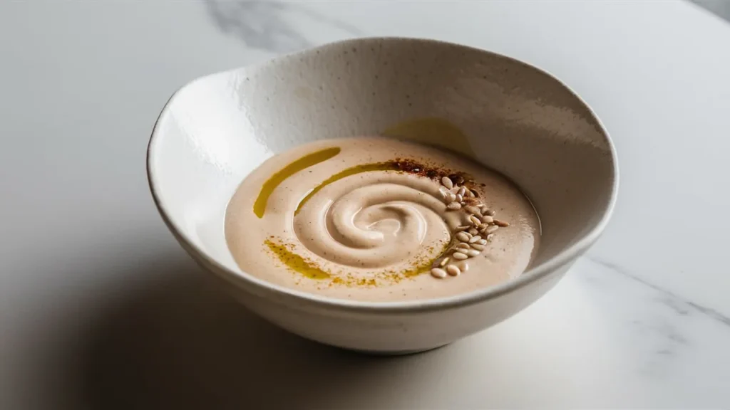 Freshly Whisked Tahini Sauce in Bowl