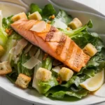 Fresh Salmon Caesar Salad with Parmesan and Croutons