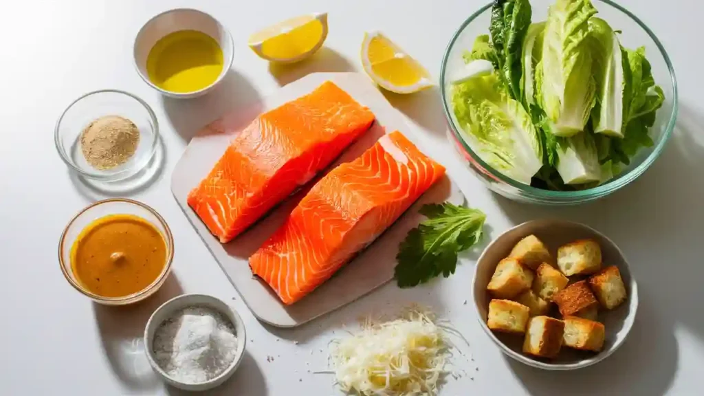 Fresh Ingredients for Salmon Caesar Salad