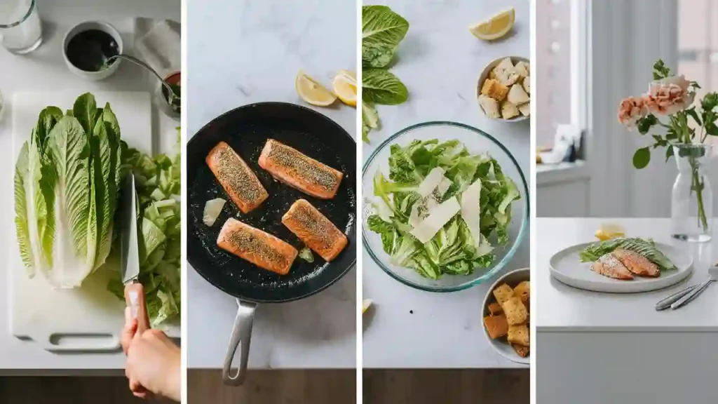 Step-by-step preparation of Salmon Caesar Salad
