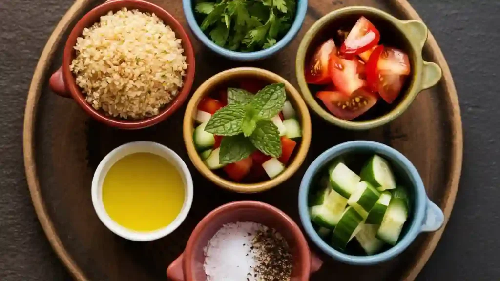 Tabbouleh Ingredients Arranged for Preparation