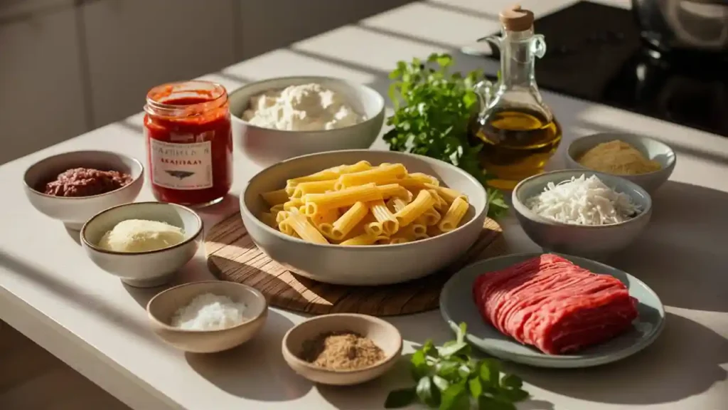 Fresh Ingredients for Baked Ziti Recipe