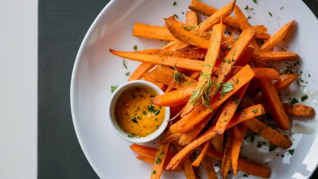 Healthy Baked Carrot Fries with Dipping Sauce