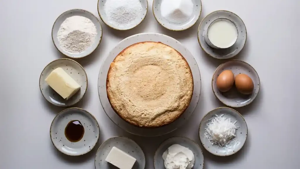Coconut Cake Ingredients Flat Lay