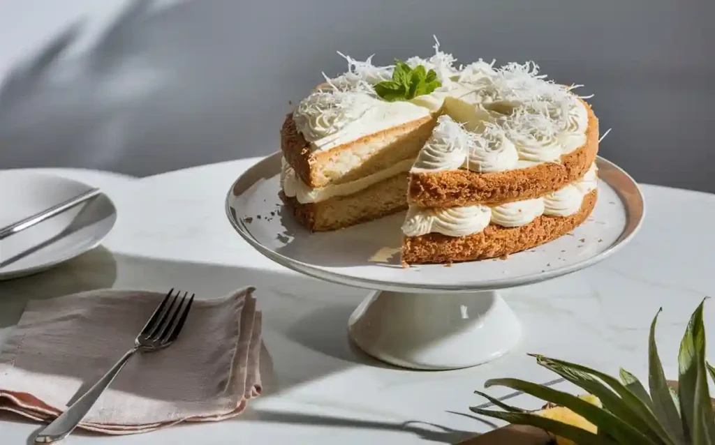 Classic Coconut Cake with Clean Slice
