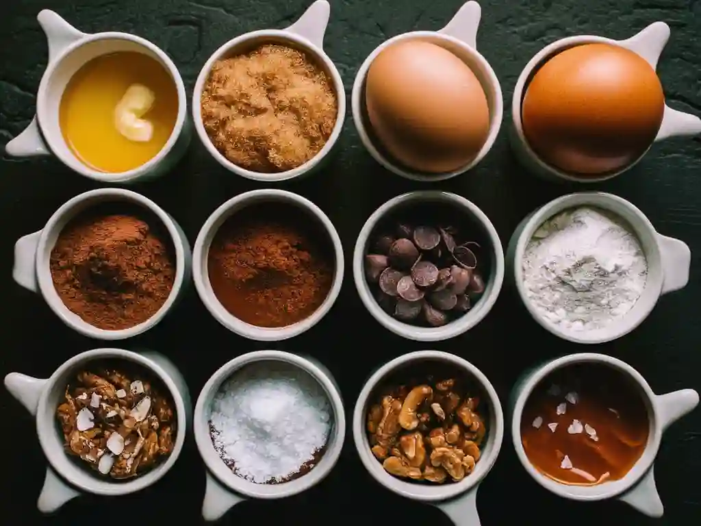 Fudgy Chewy Browkies Ingredients on Kitchen Counter