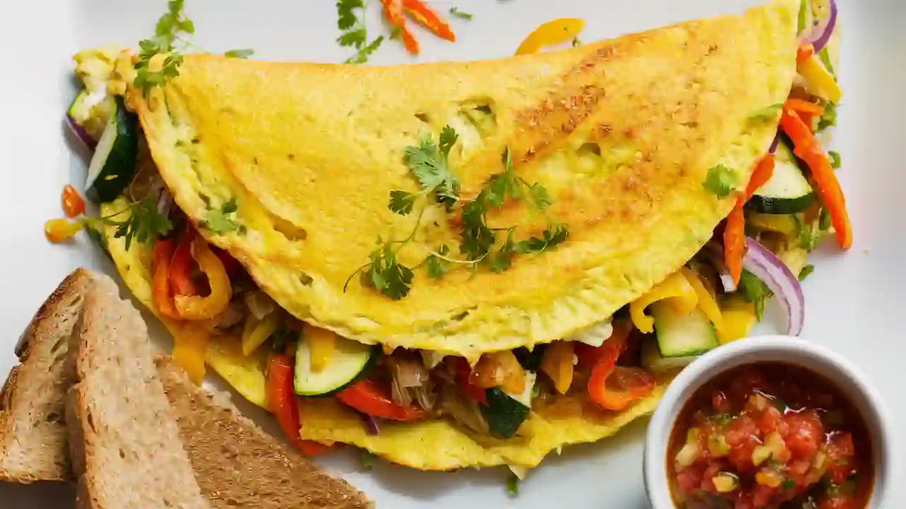 Colorful Veggie Omelet on White Plate