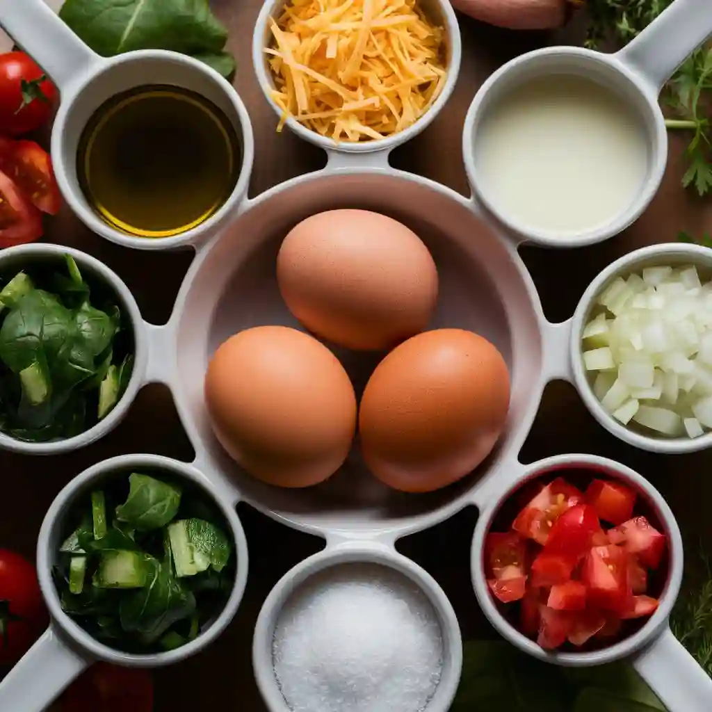 Fresh Veggie Omelet Ingredients on Wooden Board