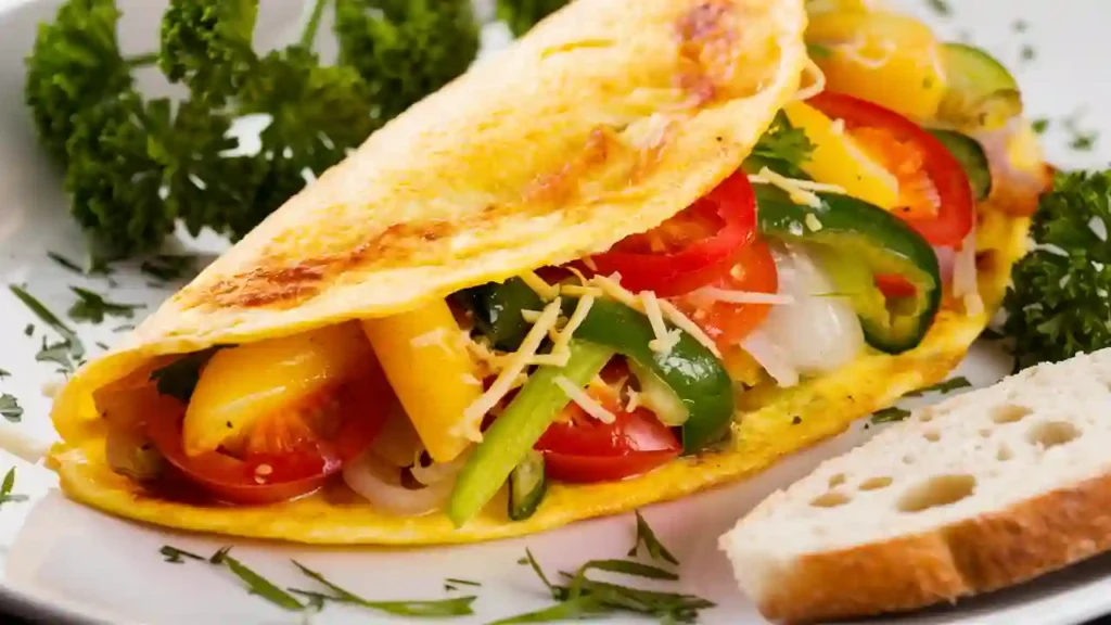 Healthy Veggie Omelet in Non-Stick Skillet