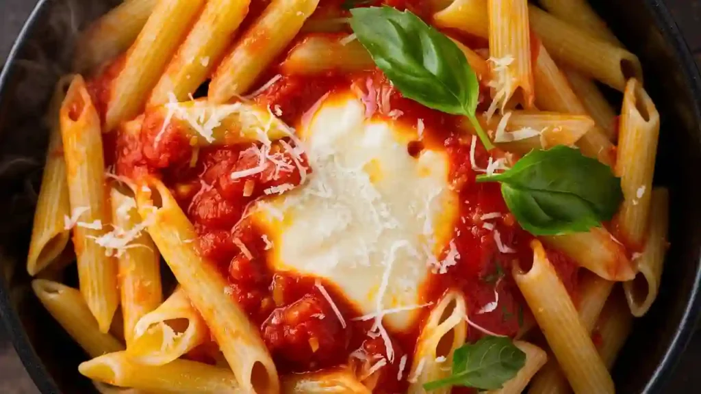 Tomato Basil Penne Pasta Close-Up