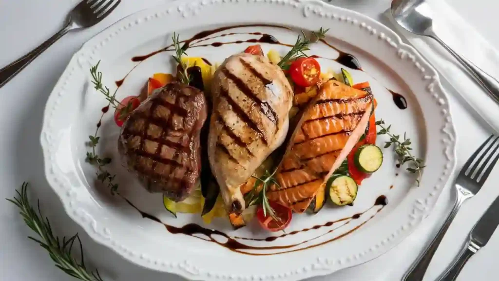 Perfectly Grilled Meat Trio on a Plate