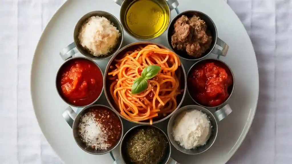 Fresh Spaghetti Ingredients Laid Out