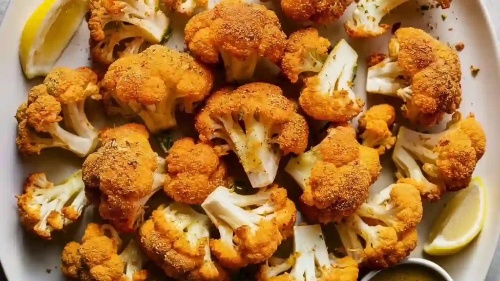 Air fryer roasted cauliflower florets with fresh herbs.