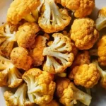 Crispy golden air fryer cauliflower served on a white plate.