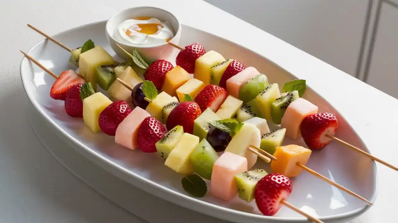 Fresh Fruit Skewers on Serving Tray